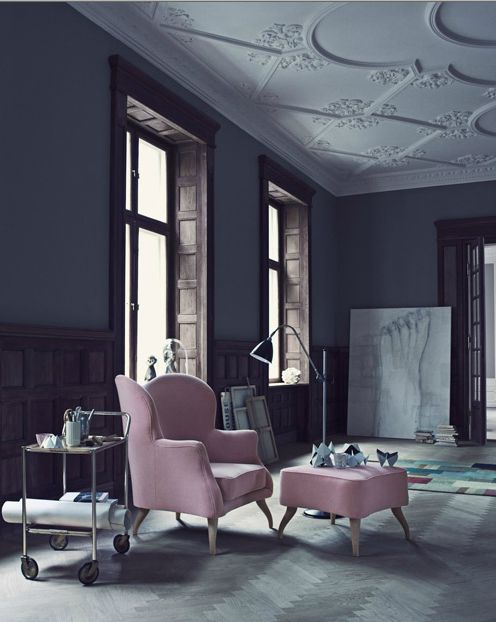 Pink chairs grey walls
